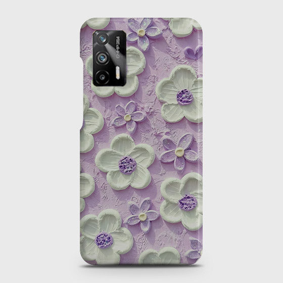 Realme Q3 Pro 5G Cover - Floral Series - Design 4 - Purple & White - Matte Finish - Snap On Hard Case with LifeTime Colors Guarantee