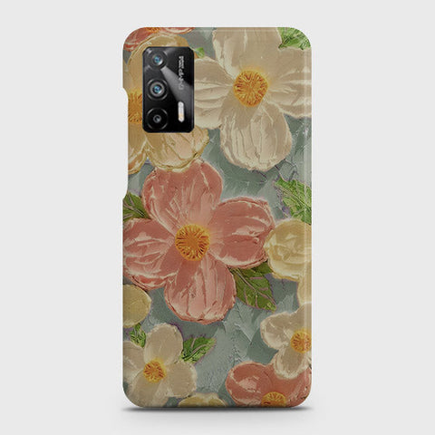 Realme Q3 Pro 5G Cover - Floral Series - Design 16 - Cyan & Pink - Matte Finish - Snap On Hard Case with LifeTime Colors Guarantee