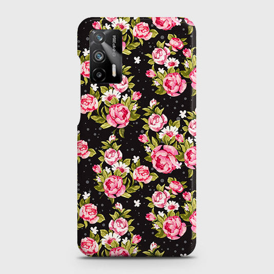 Realme Q3 Pro 5G Cover - Trendy Pink Rose Vintage Flowers Printed Hard Case with Life Time Colors Guarantee