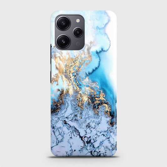 Xiaomi Redmi 12 Cover - Trendy Golden & Blue Ocean Marble Printed Hard Case with Life Time Colors Guarantee (Fast Delivery)