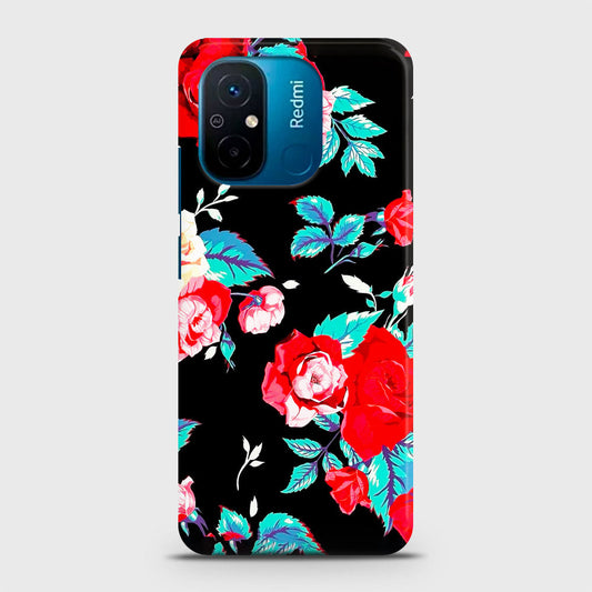 Xiaomi Redmi 12C Cover - Luxury Vintage Red Flowers Printed Hard Case with Life Time Colors Guarantee