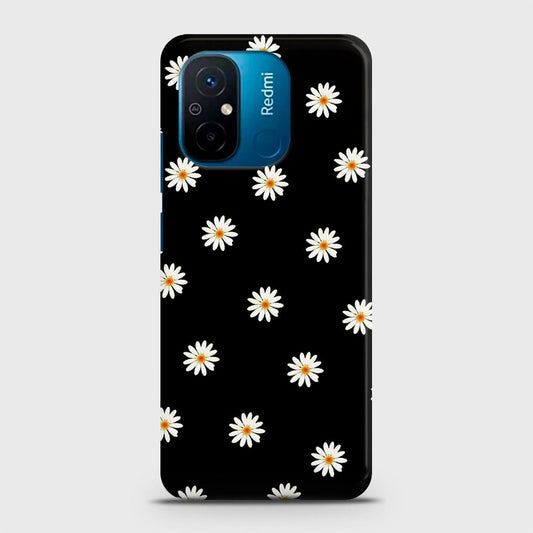 Xiaomi Redmi 12C Cover - White Bloom Flowers with Black Background Printed Hard Case with Life Time Colors Guarantee