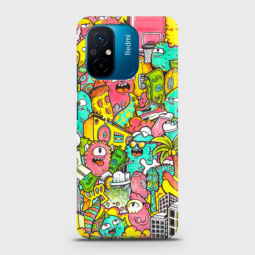 Xiaomi Redmi 12C Cover - Candy Colors Trendy Sticker Collage Printed Hard Case with Life Time Colors Guarantee