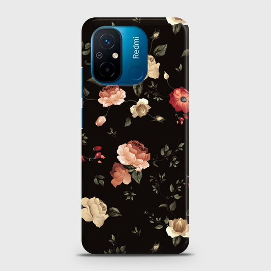 Xiaomi Redmi 12C Cover - Dark Rose Vintage Flowers Printed Hard Case with Life Time Colors Guarantee (Fast Delivery)