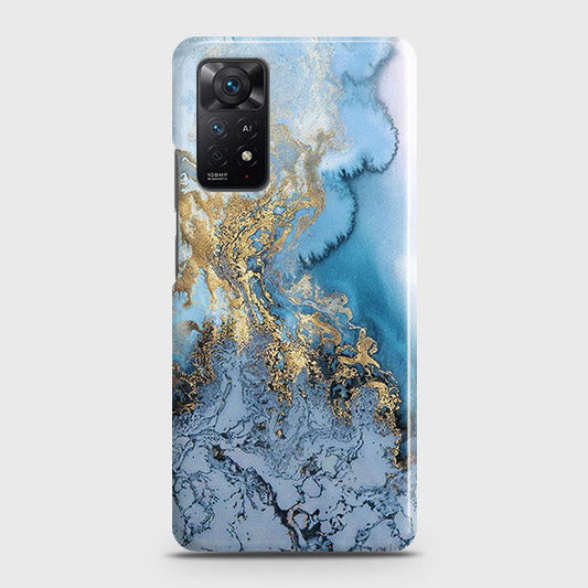 Xiaomi Redmi Note 11 Cover - Trendy Golden & Blue Ocean Marble Printed Hard Case with Life Time Colors Guarantee ( Fast Delivery )