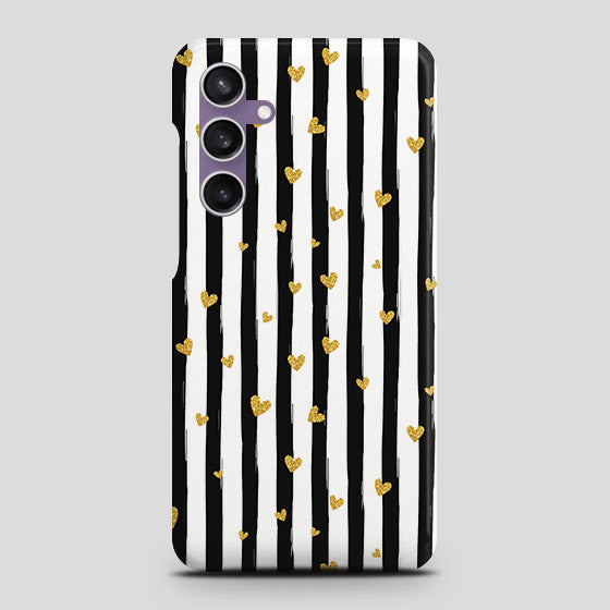 Samsung Galaxy A05s Cover - Trendy Black & White Lining With Golden Hearts Printed Hard Case with Life Time Colors Guarantee