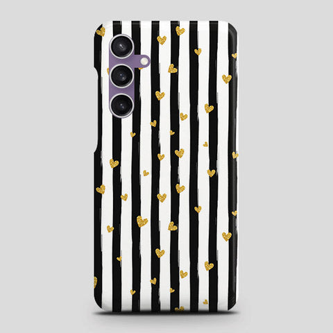 Samsung Galaxy A05s Cover - Trendy Black & White Lining With Golden Hearts Printed Hard Case with Life Time Colors Guarantee