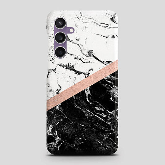 Samsung Galaxy A05s Cover - Black & White Marble With Chic RoseGold Strip Case with Life Time Colors Guarantee