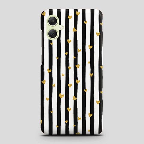 Samsung Galaxy A05 Cover - Trendy Black & White Lining With Golden Hearts Printed Hard Case with Life Time Colors Guarantee