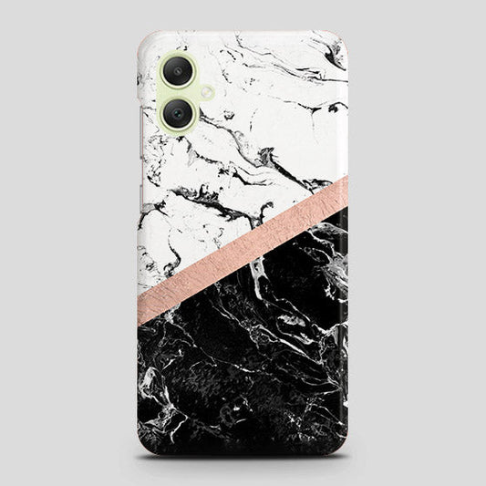 Samsung Galaxy A05 Cover - Black & White Marble With Chic RoseGold Strip Case with Life Time Colors Guarantee