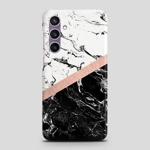 Samsung Galaxy A15 5G Cover - Black & White Marble With Chic RoseGold Strip Case with Life Time Colors Guarantee