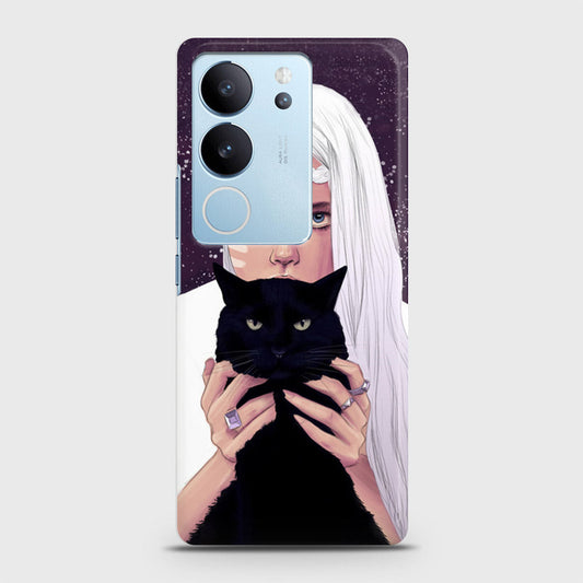 Vivo V29 Cover - Trendy Wild Black Cat Printed Hard Case with Life Time Colors Guarantee