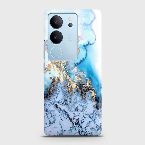 Vivo S17 Cover - Trendy Golden & Blue Ocean Marble Printed Hard Case with Life Time Colors Guarantee