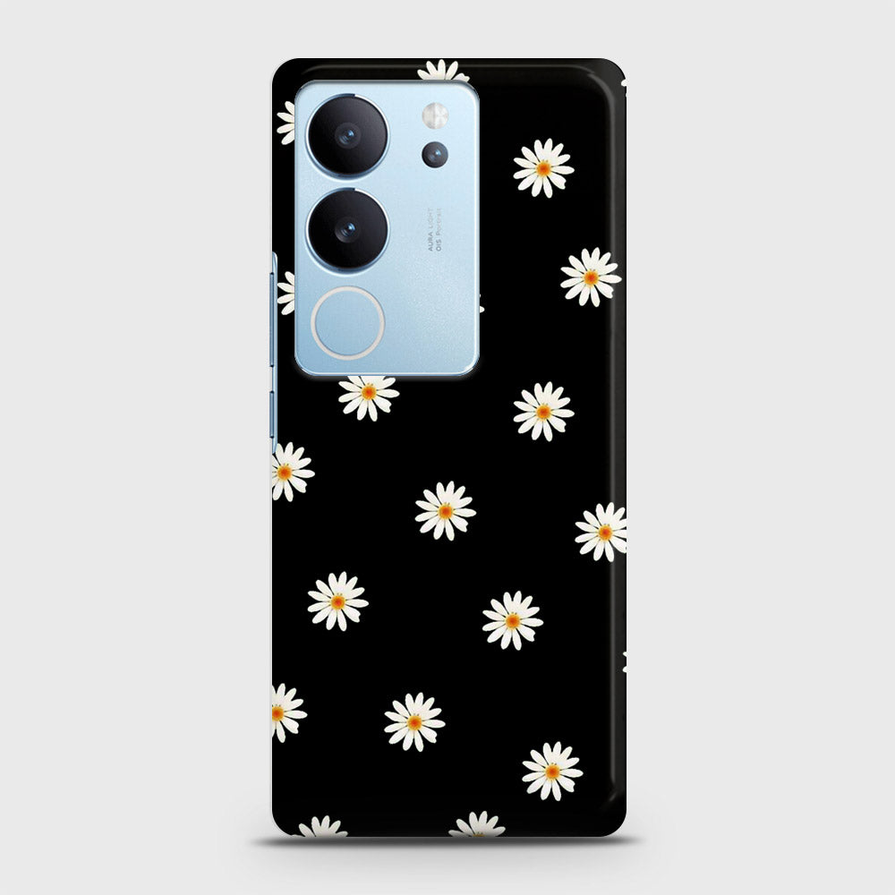 Vivo S17t Cover - White Bloom Flowers with Black Background Printed Hard Case with Life Time Colors Guarantee