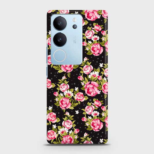 Vivo V29 Cover - Trendy Pink Rose Vintage Flowers Printed Hard Case with Life Time Colors Guarantee