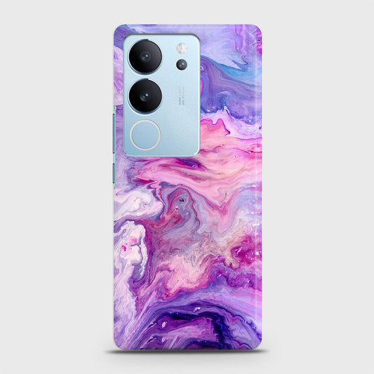 Vivo V29 Cover - Chic Blue Liquid Marble Printed Hard Case with Life Time Colors Guarantee