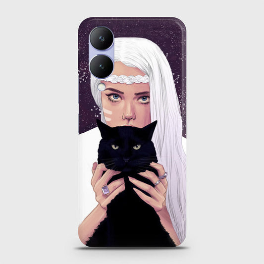 Vivo Y17s Cover - Trendy Wild Black Cat Printed Hard Case with Life Time Colors Guarantee