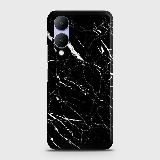 Vivo Y17s Cover - Trendy Black Marble Printed Hard Case with Life Time Colors Guarantee