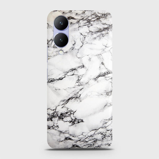 Vivo Y17s Cover - Trendy White Floor Marble Printed Hard Case with Life Time Colors Guarantee