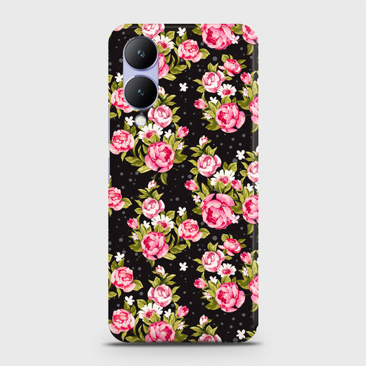 Vivo Y17s Cover - Trendy Pink Rose Vintage Flowers Printed Hard Case with Life Time Colors Guarantee