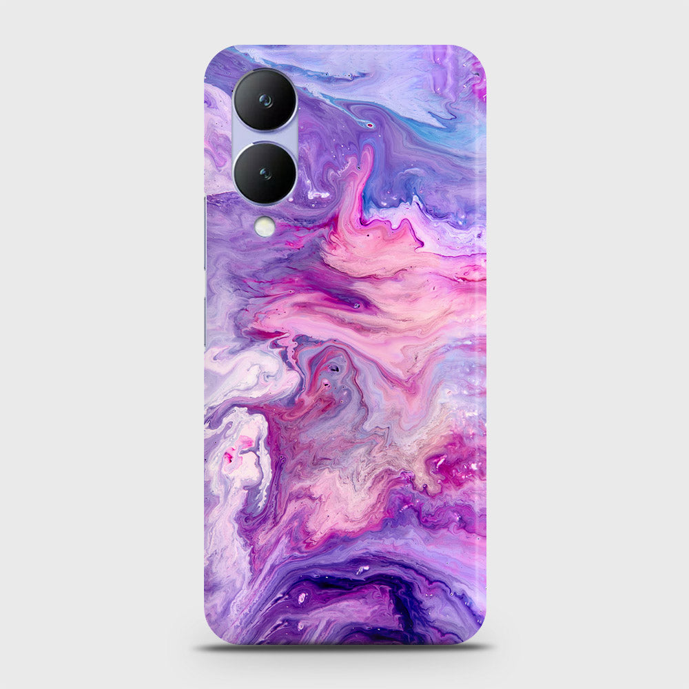 Vivo Y17s Cover - Chic Blue Liquid Marble Printed Hard Case with Life Time Colors Guarantee