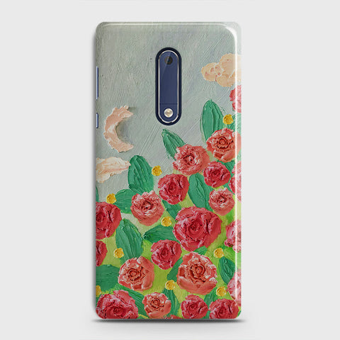 Nokia 5 Cover - Floral Series - Design 10 - Red & Green - Matte Finish - Snap On Hard Case with LifeTime Colors Guarantee