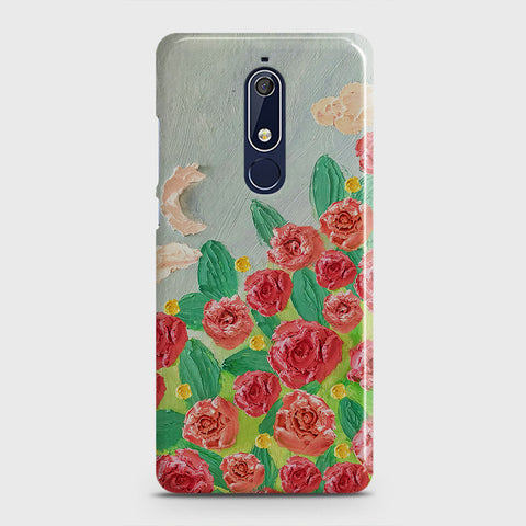 Nokia 5.1 Cover - Floral Series - Design 10 - Red & Green - Matte Finish - Snap On Hard Case with LifeTime Colors Guarantee