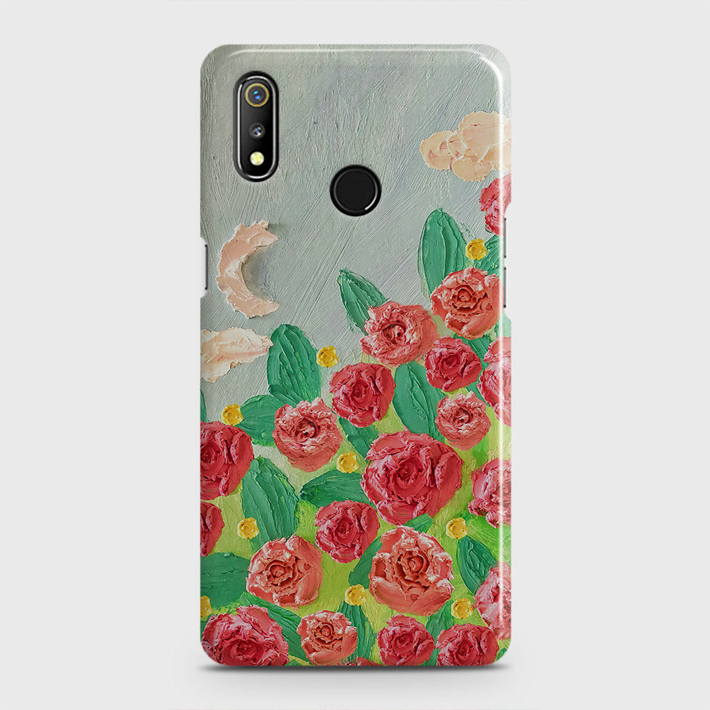 Realme 3 Cover - Floral Series - Design 10 - Red & Green - Matte Finish - Snap On Hard Case with LifeTime Colors Guarantee