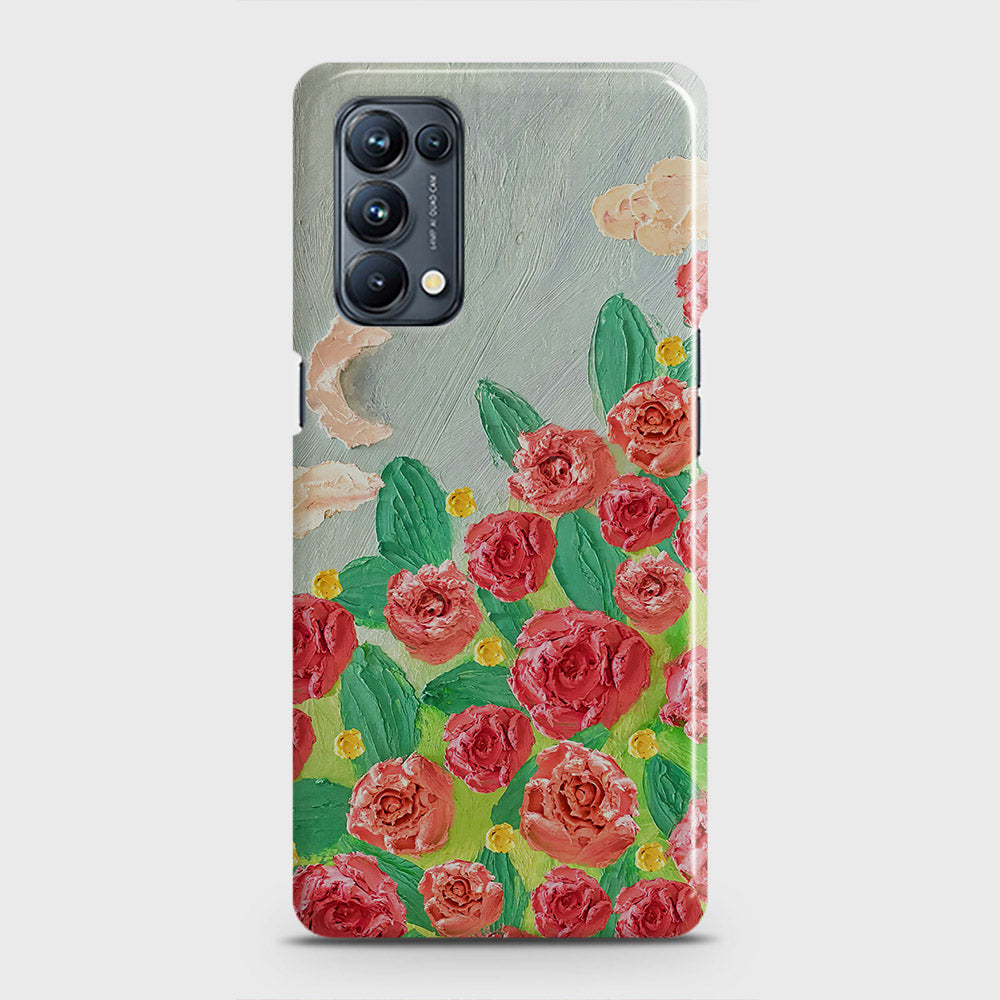 Oppo Reno 5 4G Cover - Floral Series - Design 10 - Red & Green - Matte Finish - Snap On Hard Case with LifeTime Colors Guarantee