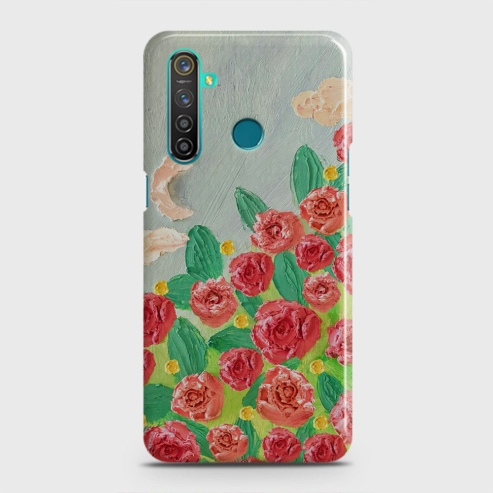 Realme 5 Cover - Floral Series - Design 10 - Red & Green - Matte Finish - Snap On Hard Case with LifeTime Colors Guarantee