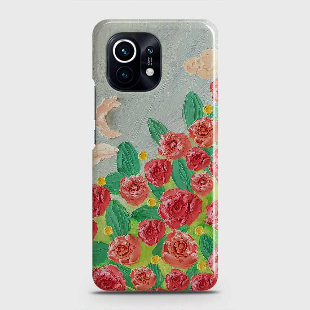 Xiaomi Mi 11 Cover - Floral Series - Design 10 - Red & Green - Matte Finish - Snap On Hard Case with LifeTime Colors Guarantee