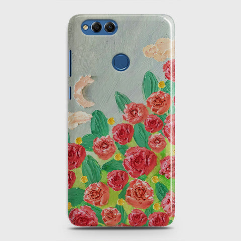 Huawei Honor 7X Cover - Floral Series - Design 10 - Red & Green - Matte Finish - Snap On Hard Case with LifeTime Colors Guarantee