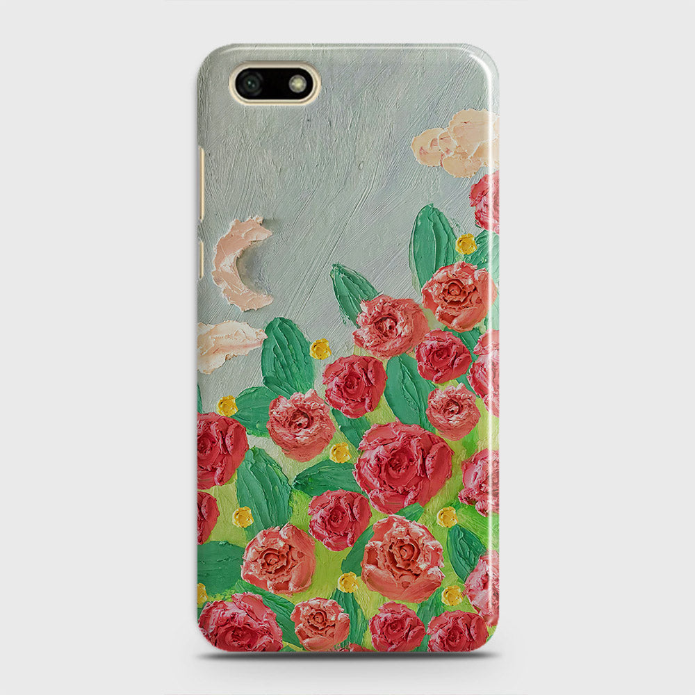 Huawei Y5 Prime 2018 Cover - Floral Series - Design 10 - Red & Green - Matte Finish - Snap On Hard Case with LifeTime Colors Guarantee