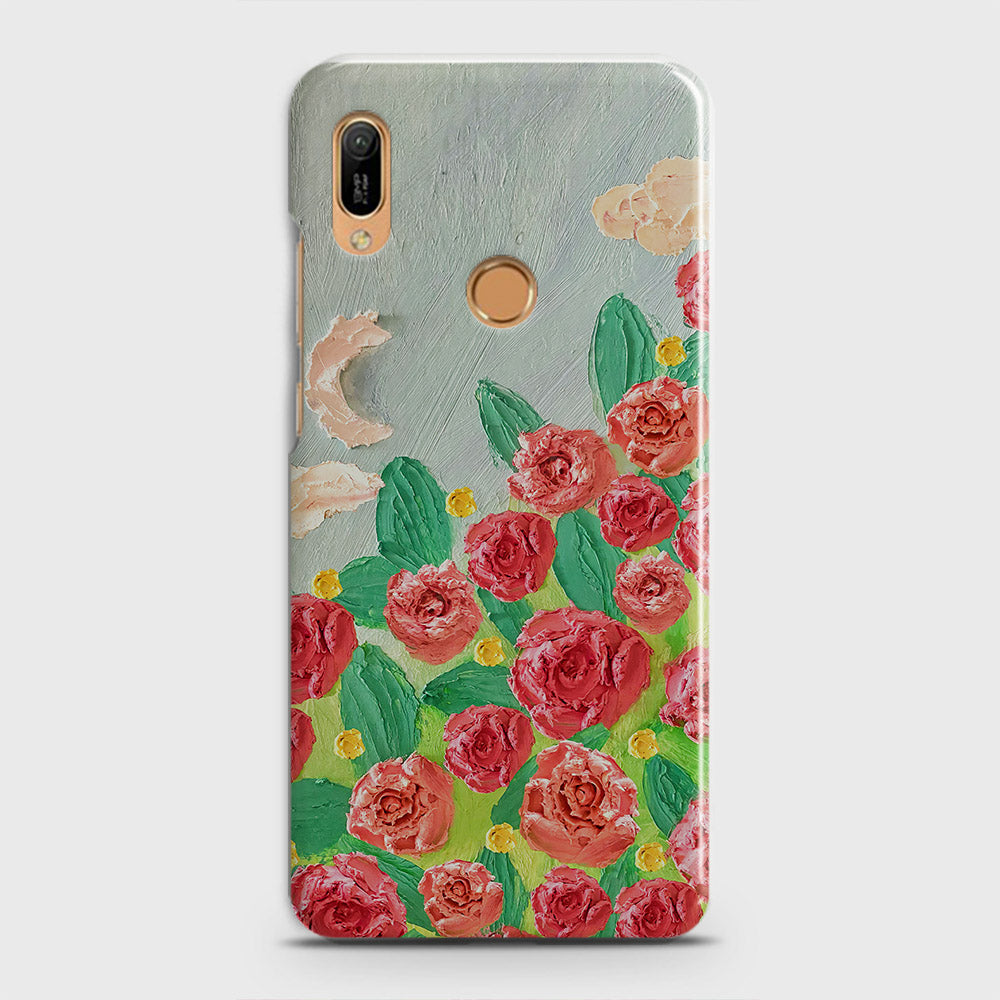 Huawei Y6 2019 Cover - Floral Series - Design 10 - Red & Green - Matte Finish - Snap On Hard Case with LifeTime Colors Guarantee