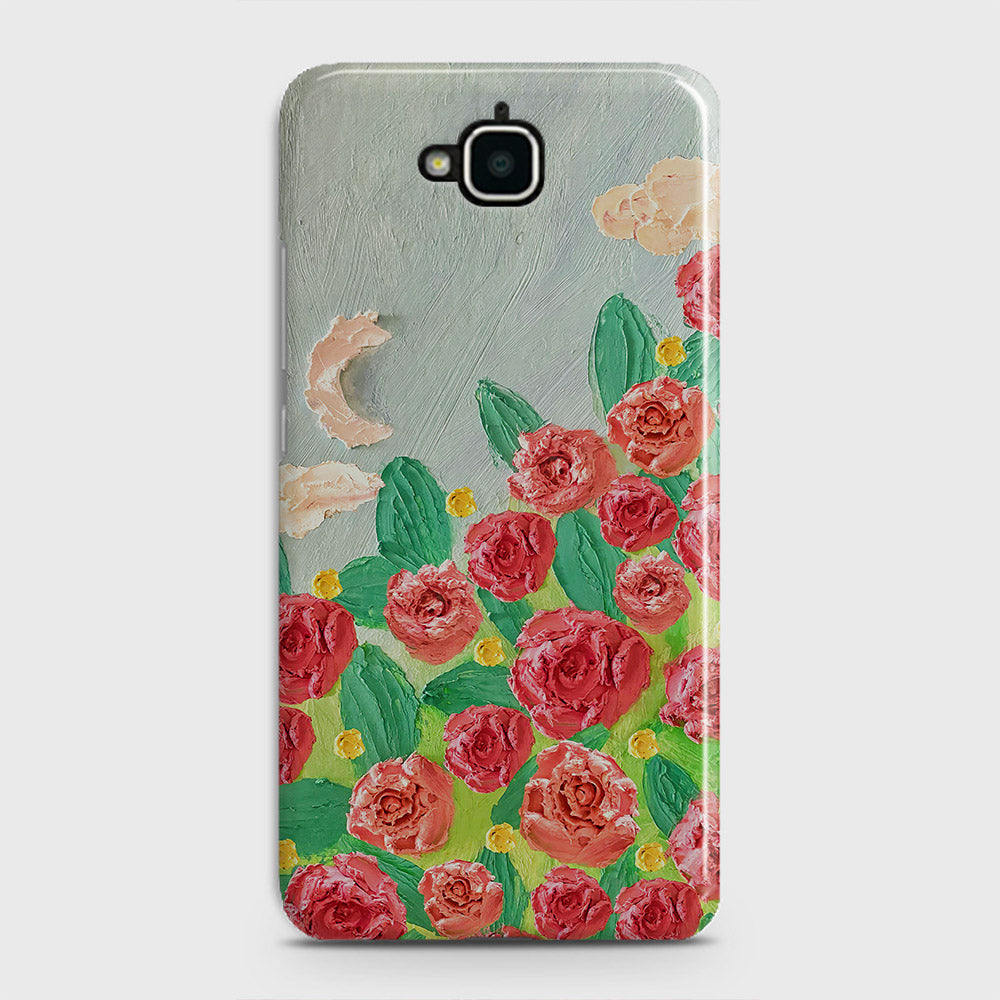 Huawei Y6 Pro 2015 Cover - Floral Series - Design 10 - Red & Green - Matte Finish - Snap On Hard Case with LifeTime Colors Guarantee