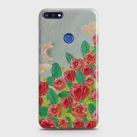 Huawei Y7 Prime 2018 Cover - Floral Series - Design 10 - Red & Green - Matte Finish - Snap On Hard Case with LifeTime Colors Guarantee