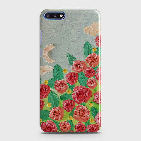 Huawei Y7 Pro 2018 Cover - Floral Series - Design 10 - Red & Green - Matte Finish - Snap On Hard Case with LifeTime Colors Guarantee