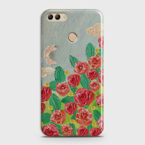 Huawei Y9 2018 Cover - Floral Series - Design 10 - Red & Green - Matte Finish - Snap On Hard Case with LifeTime Colors Guarantee