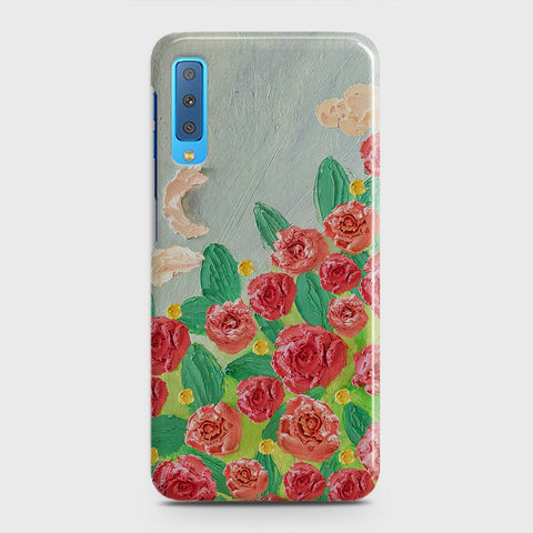 Samsung Galaxy A7 2018 Cover - Floral Series - Design 10 - Red & Green - Matte Finish - Snap On Hard Case with LifeTime Colors Guarantee