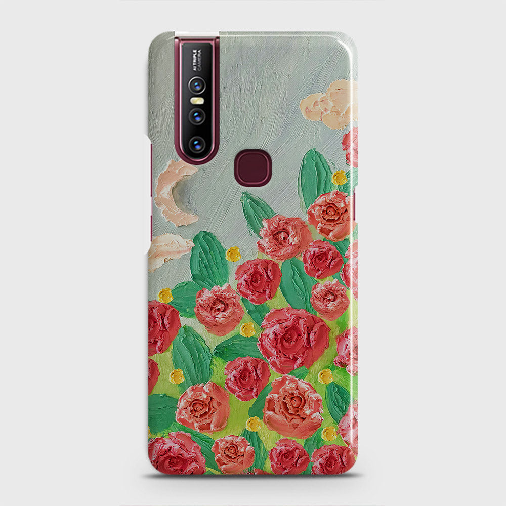 Vivo V15 Cover - Floral Series - Design 10 - Red & Green - Matte Finish - Snap On Hard Case with LifeTime Colors Guarantee