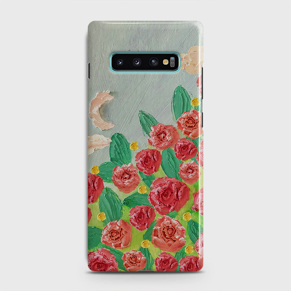 Samsung Galaxy S10 Plus Cover - Floral Series - Design 10 - Red & Green - Matte Finish - Snap On Hard Case with LifeTime Colors Guarantee (Fast Delivery) (H)