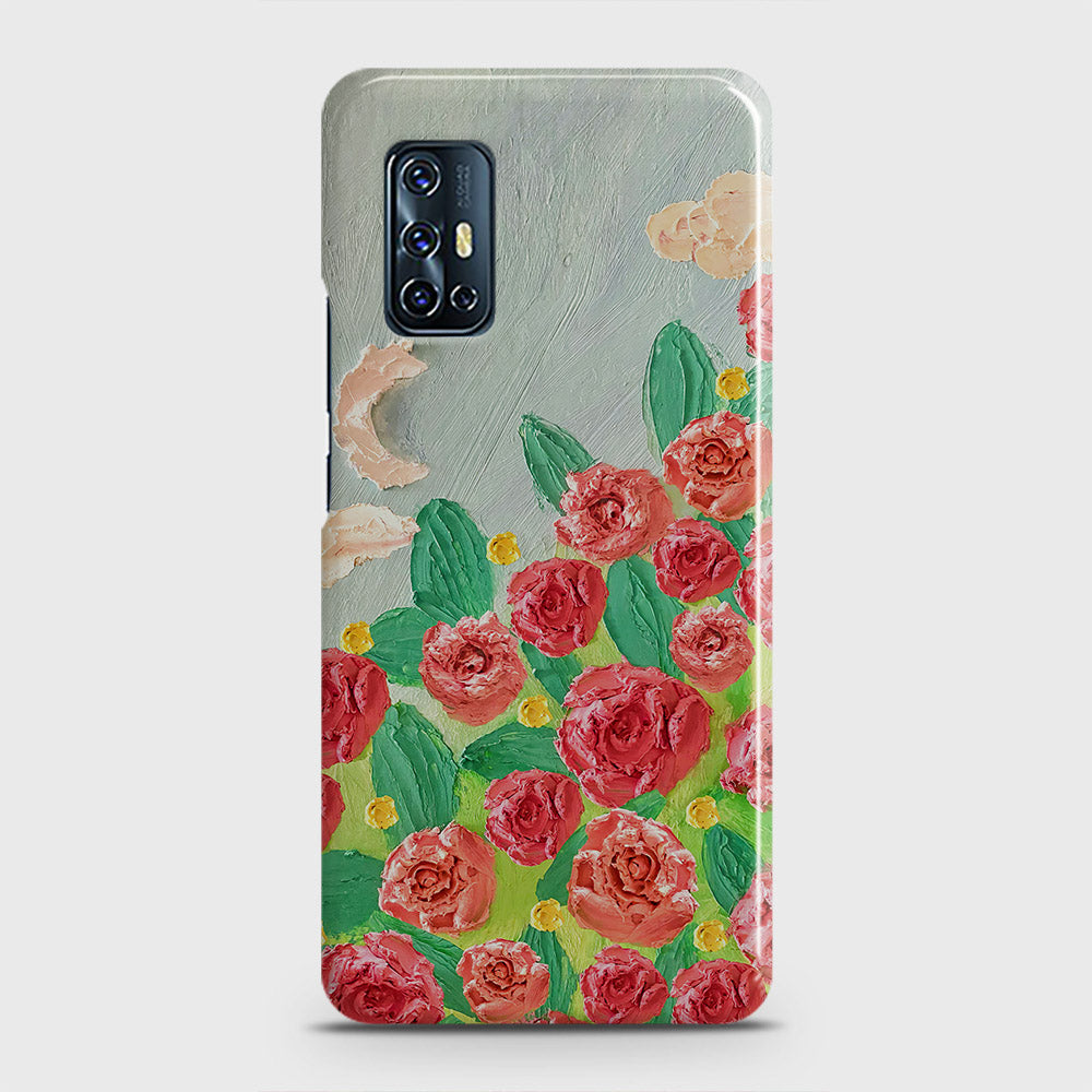 Vivo V17 Cover - Floral Series - Design 10 - Red & Green - Matte Finish - Snap On Hard Case with LifeTime Colors Guarantee