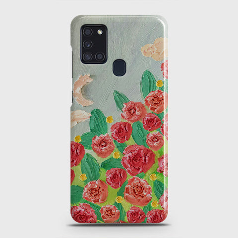 Samsung Galaxy A21s Cover - Floral Series - Design 10 - Red & Green - Matte Finish - Snap On Hard Case with LifeTime Colors Guarantee