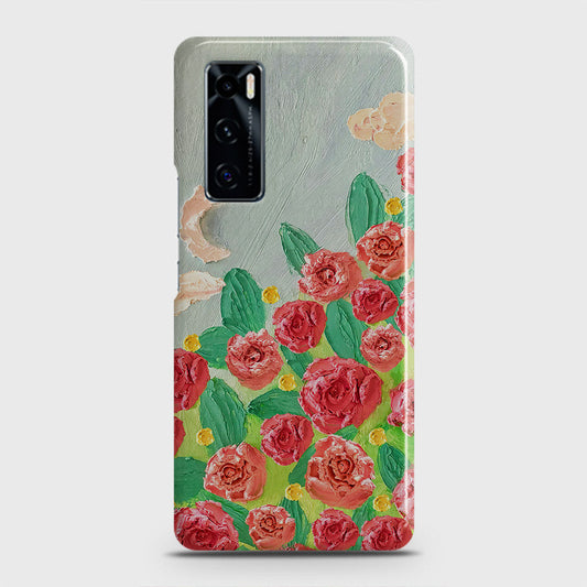 Vivo V20 SE Cover - Floral Series - Design 10 - Red & Green - Matte Finish - Snap On Hard Case with LifeTime Colors Guarantee