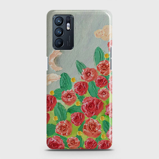 Oppo Reno 6 Cover - Floral Series - Design 10 - Red & Green - Matte Finish - Snap On Hard Case with LifeTime Colors Guarantee