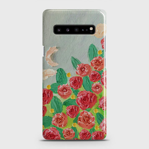 Samsung Galaxy S10 5G Cover - Floral Series - Design 10 - Red & Green - Matte Finish - Snap On Hard Case with LifeTime Colors Guarantee