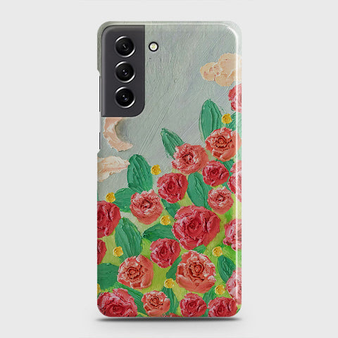 Samsung Galaxy S21 FE 5G Cover - Floral Series - Design 10 - Red & Green - Matte Finish - Snap On Hard Case with LifeTime Colors Guarantee