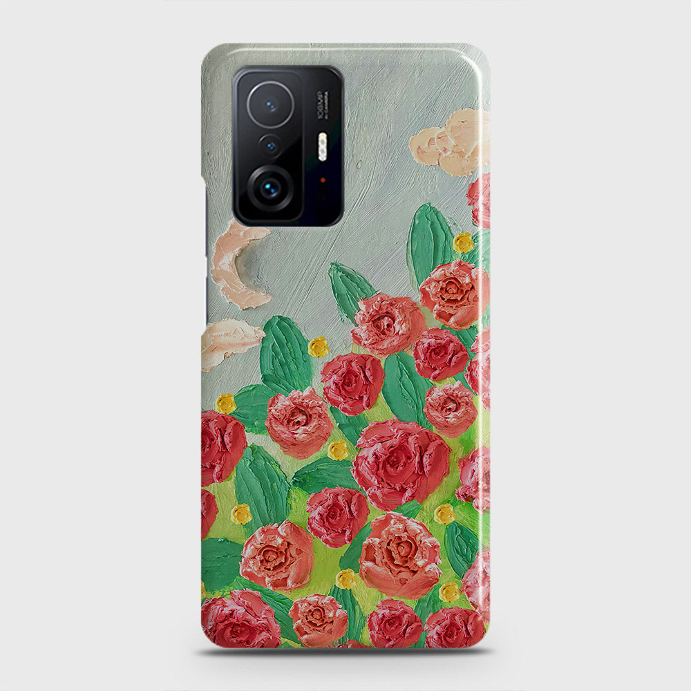 Xiaomi 11T Pro Cover - Floral Series - Design 10 - Red & Green - Matte Finish - Snap On Hard Case with LifeTime Colors Guarantee