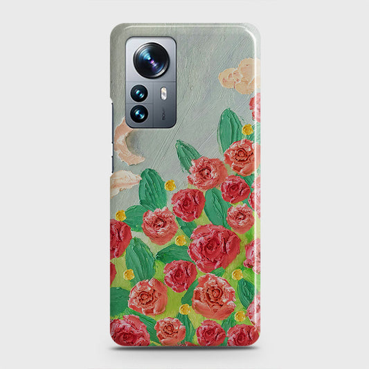 Xiaomi 12 Cover - Floral Series - Design 10 - Red & Green - Matte Finish - Snap On Hard Case with LifeTime Colors Guarantee