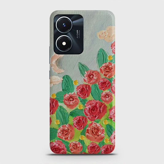 Vivo Y02s Cover - Floral Series - Design 10 - Red & Green - Matte Finish - Snap On Hard Case with LifeTime Colors Guarantee